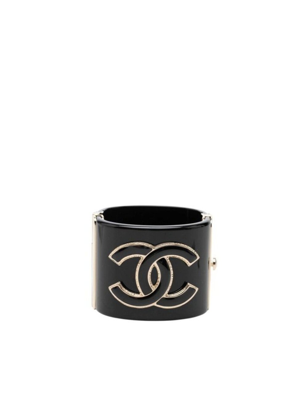 Chanel CC Logo Bracelet Bangle Black Gold Plated Plastic